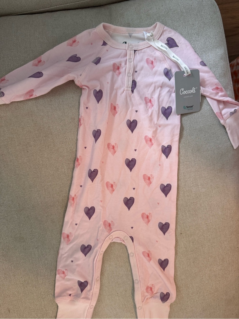 Coccoli Pink One-Piece Footie with Purple & Pink Hearts